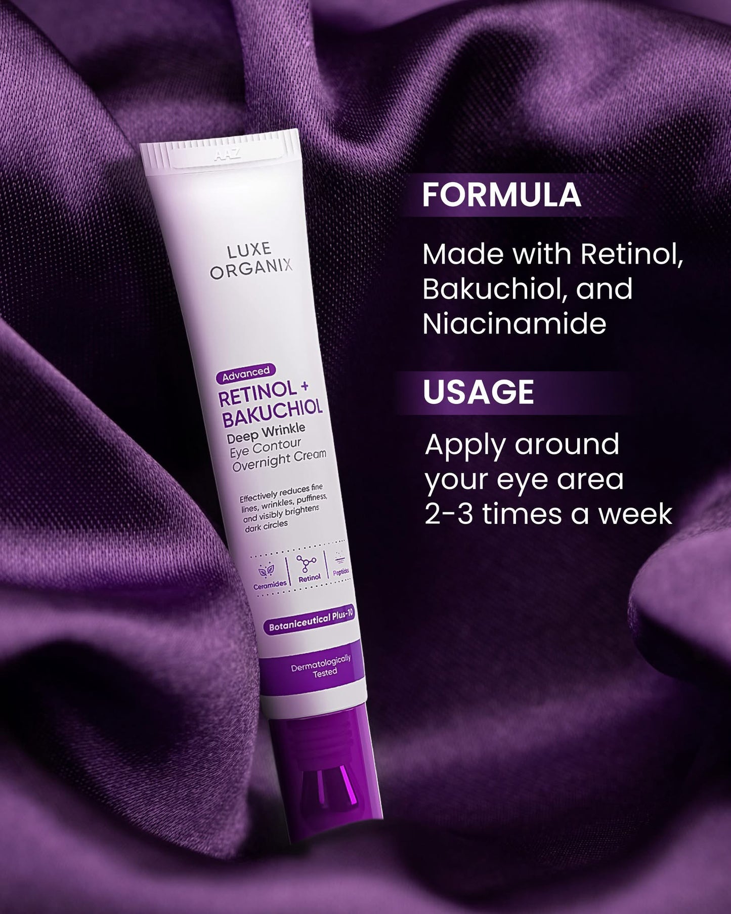 Luxe Organix Advanced Retinol + Bakuchiol Deep Wrinkle Eye Contour Overnight Cream 12g