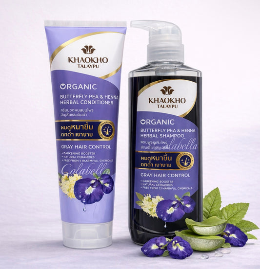 Khaokho Talaypu Butterfly Pea & Henna Herbal Shampoo (320ml) & Conditioner (280ml) Set