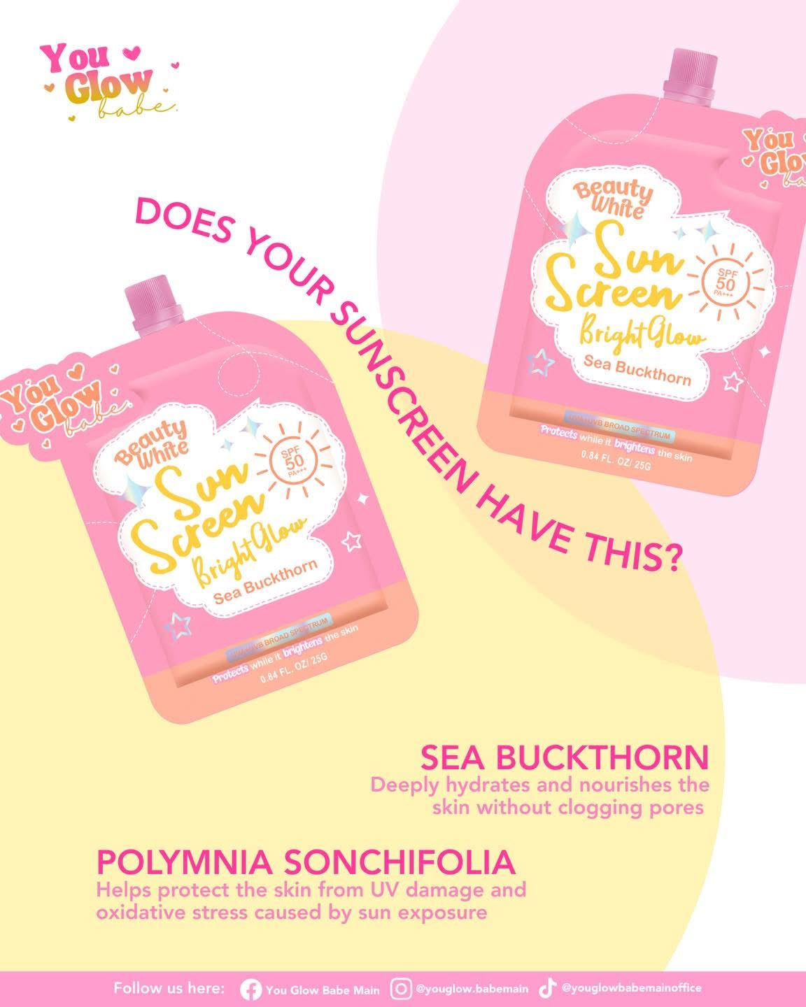You Glow Babe Beauty White Sunscreen Bright Glow SPF 50 PA+++ - (Choose a Variant)
