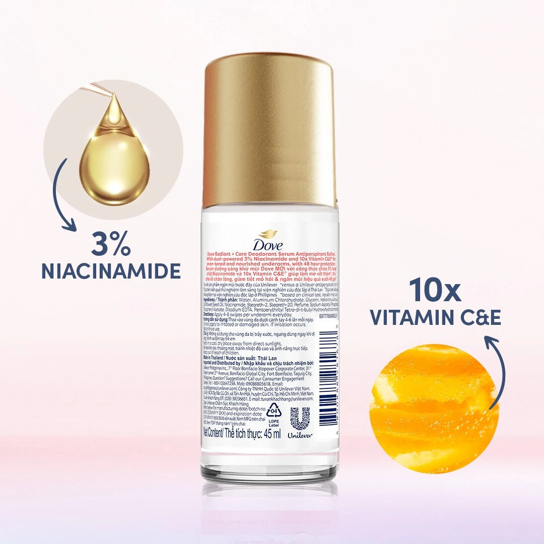 Dove Radiant+ Care Deodorant Serum 3% Niacinamide +10x Vit C & E (45ml)