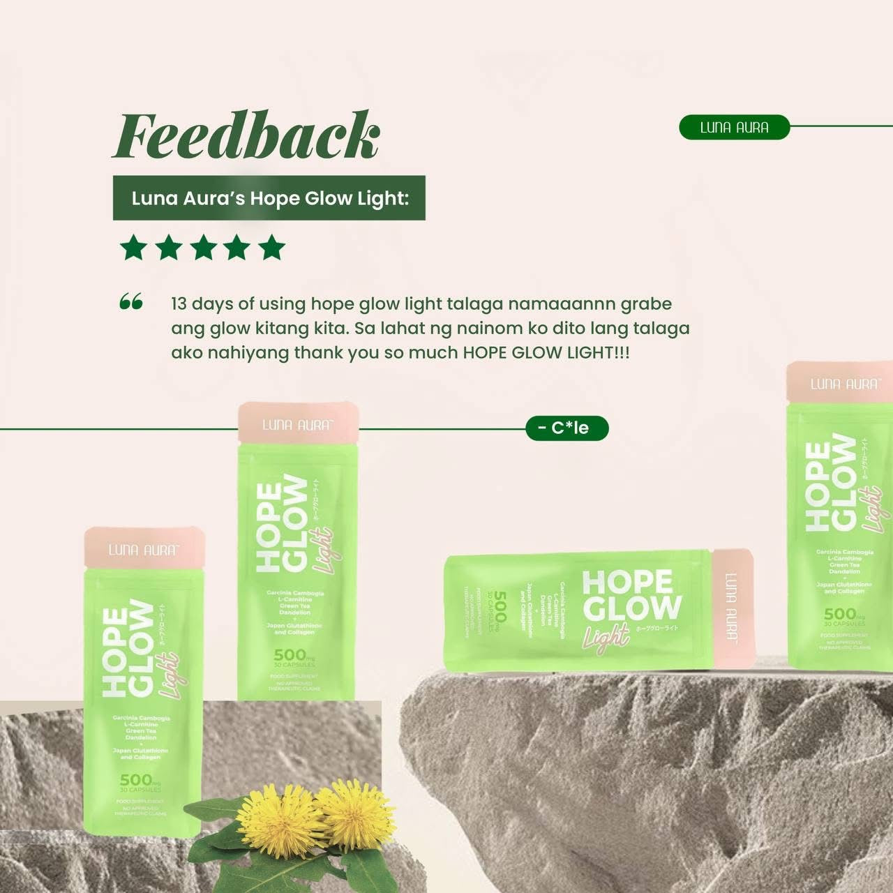 Luna Aura Hope Glow Light 500mg 30 Capsules