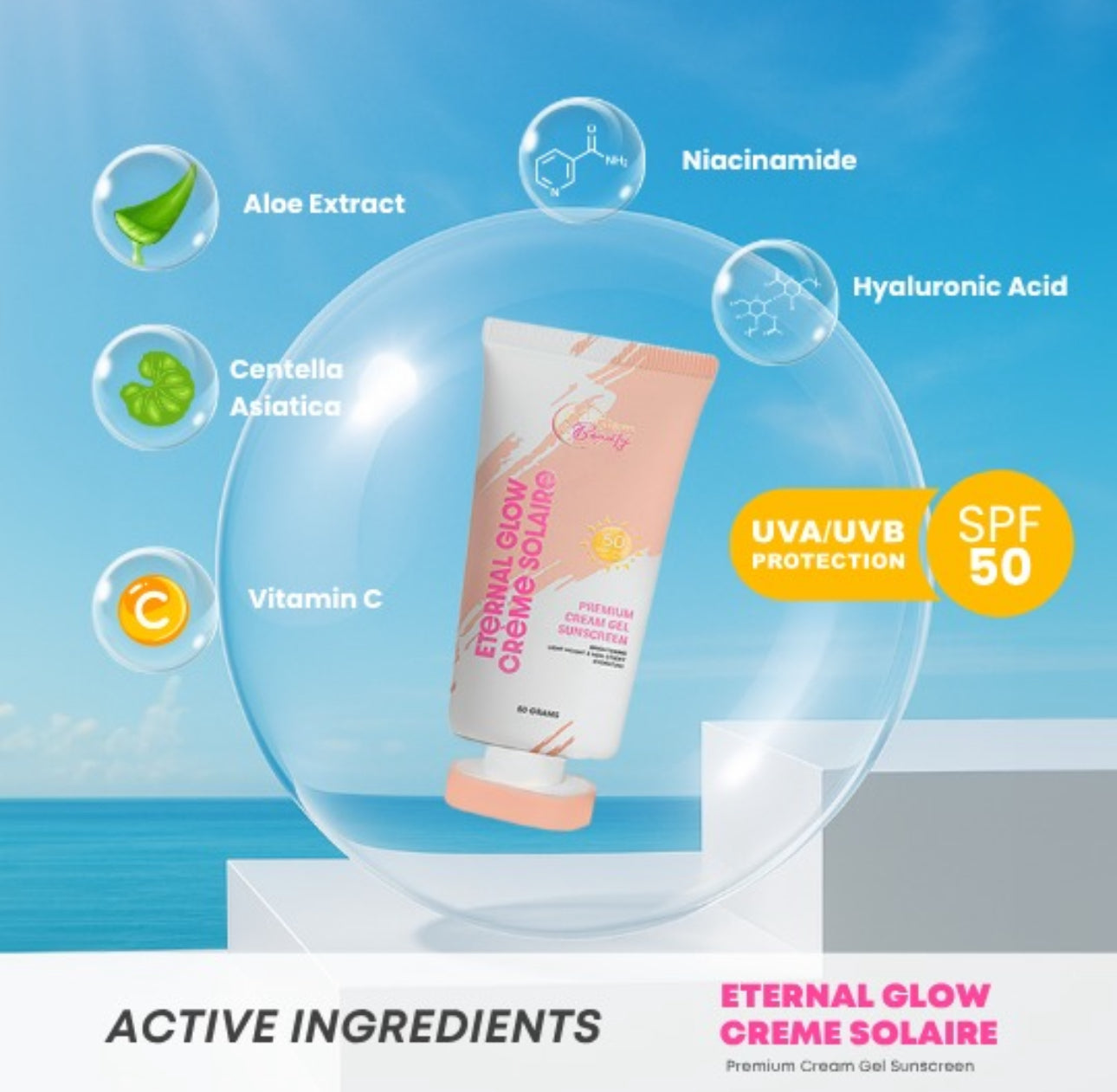 Cris Cosmetics Eternal Glow Creme Solaire Premium Cream Gel Sunscreen 50g
