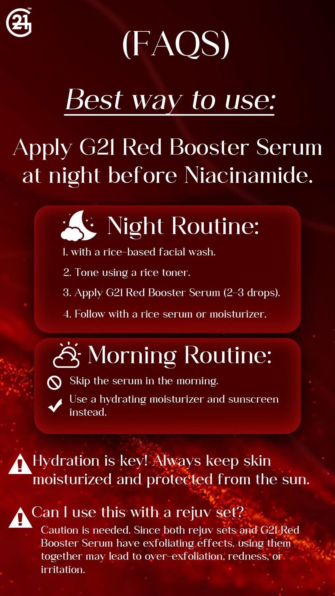 G21 Red Booster Brightening Serum - Nano Whitening Serum Intense Moisture & Hydration 60ml