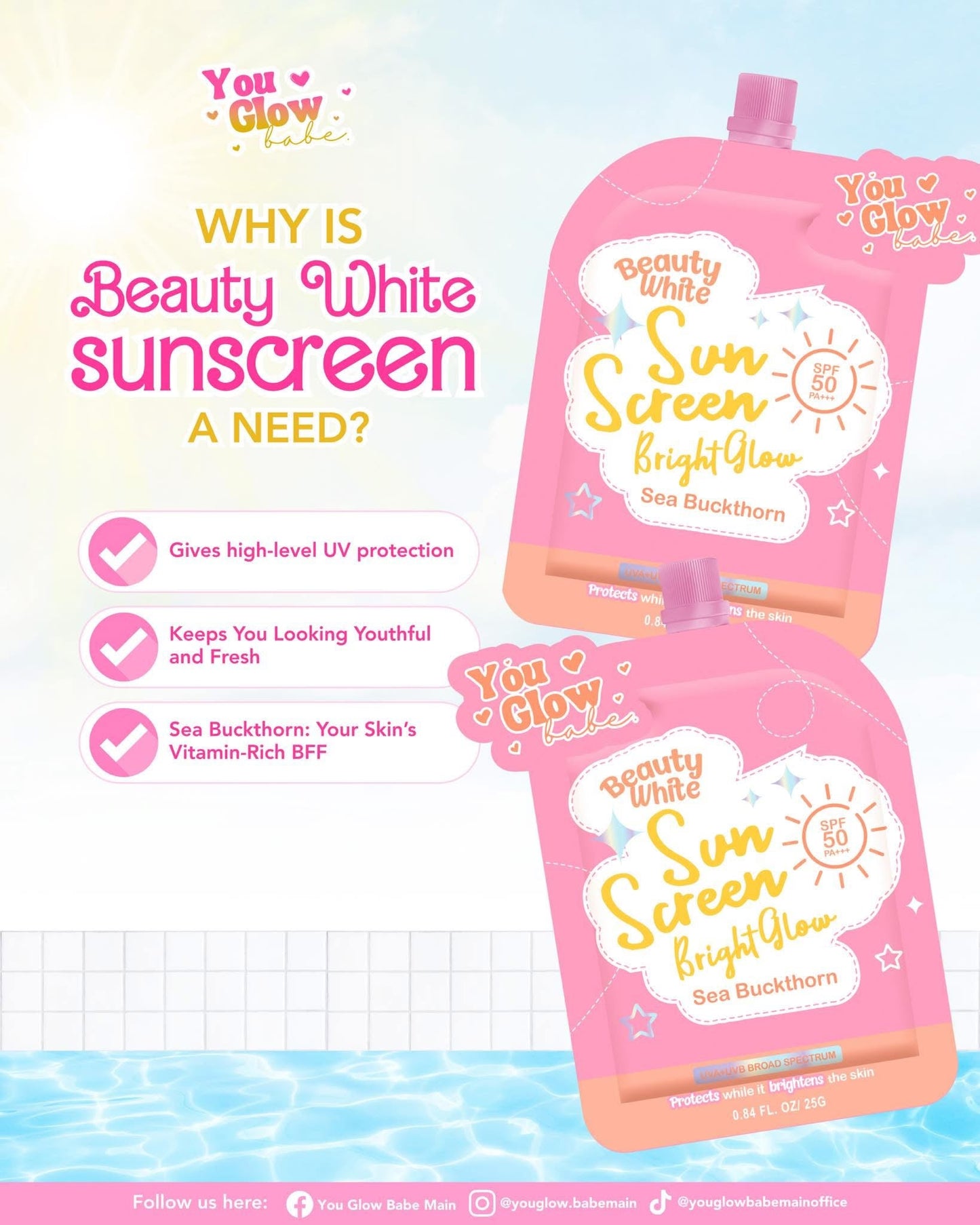 You Glow Babe Beauty White Sunscreen Bright Glow SPF 50 PA+++ - (Choose a Variant)