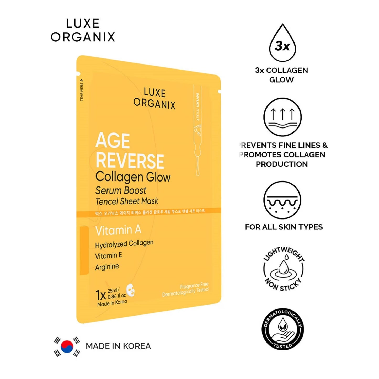 Luxe Organix Age Reverse Serum Boost Tencel Sheet Mask 25ml