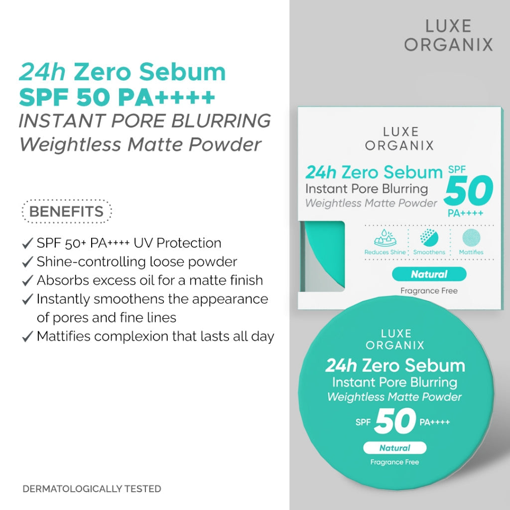 Luxe Organix 24H Zero Sebum Instant Pore Blurring Weightless Matte Powder SPF50 PA++++ Natural 15g