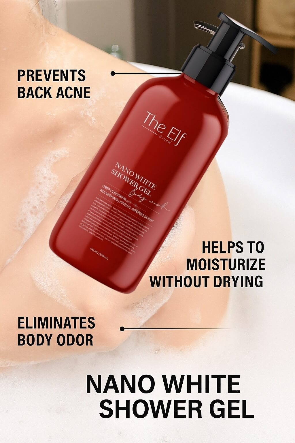The Elf Nano White Shower Gel Body Wash with Aloe Vera, Niacinamide, Panthenol & Collagen 275ml
