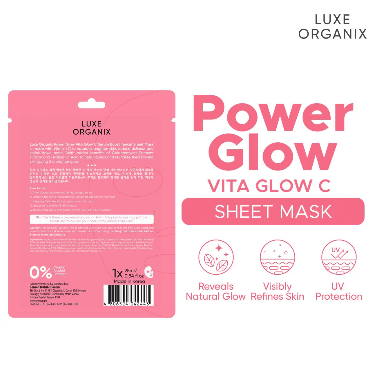 Luxe Organix Power Glow Serum Boost Tencel Sheet Mask 25ml