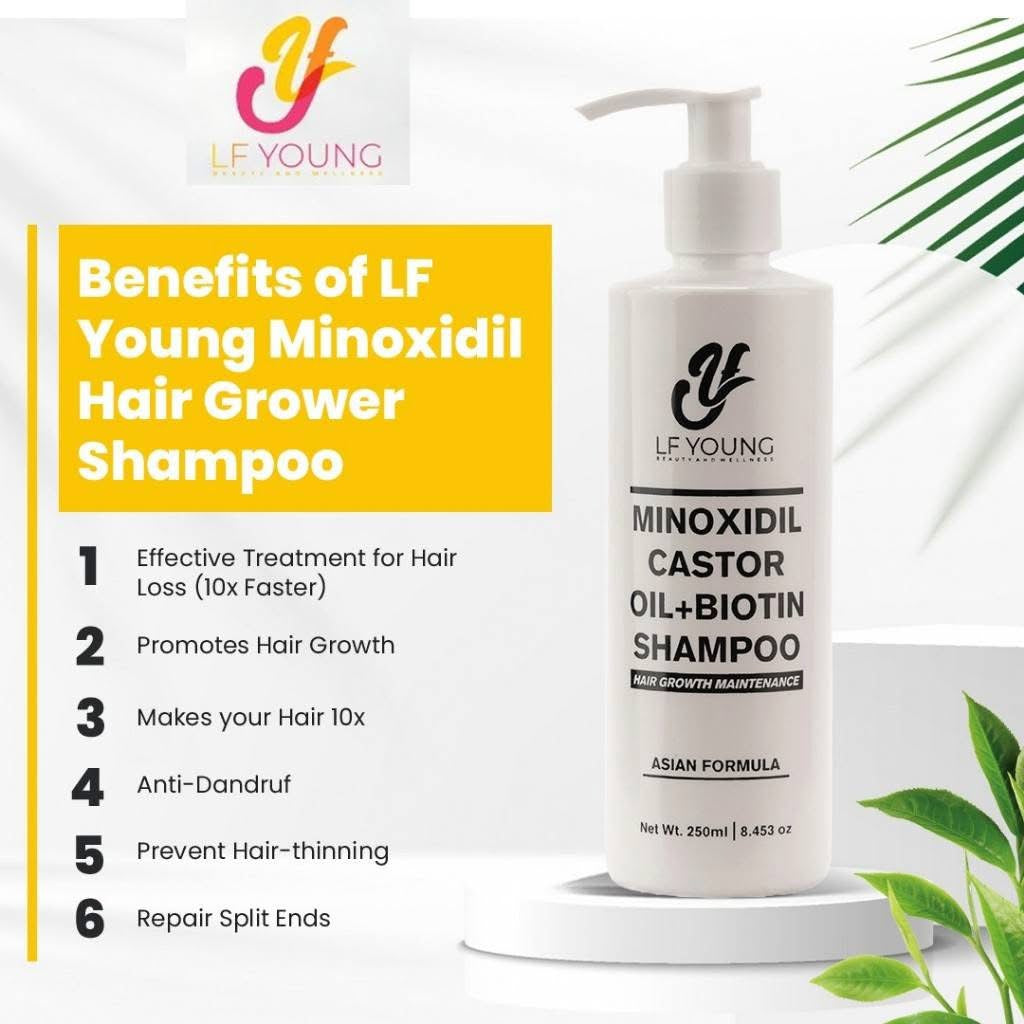 Minoxidil Hair Grower Shampoo with Biotin and Castor Oil for Hair Loss Treatment by LF Young 250ml