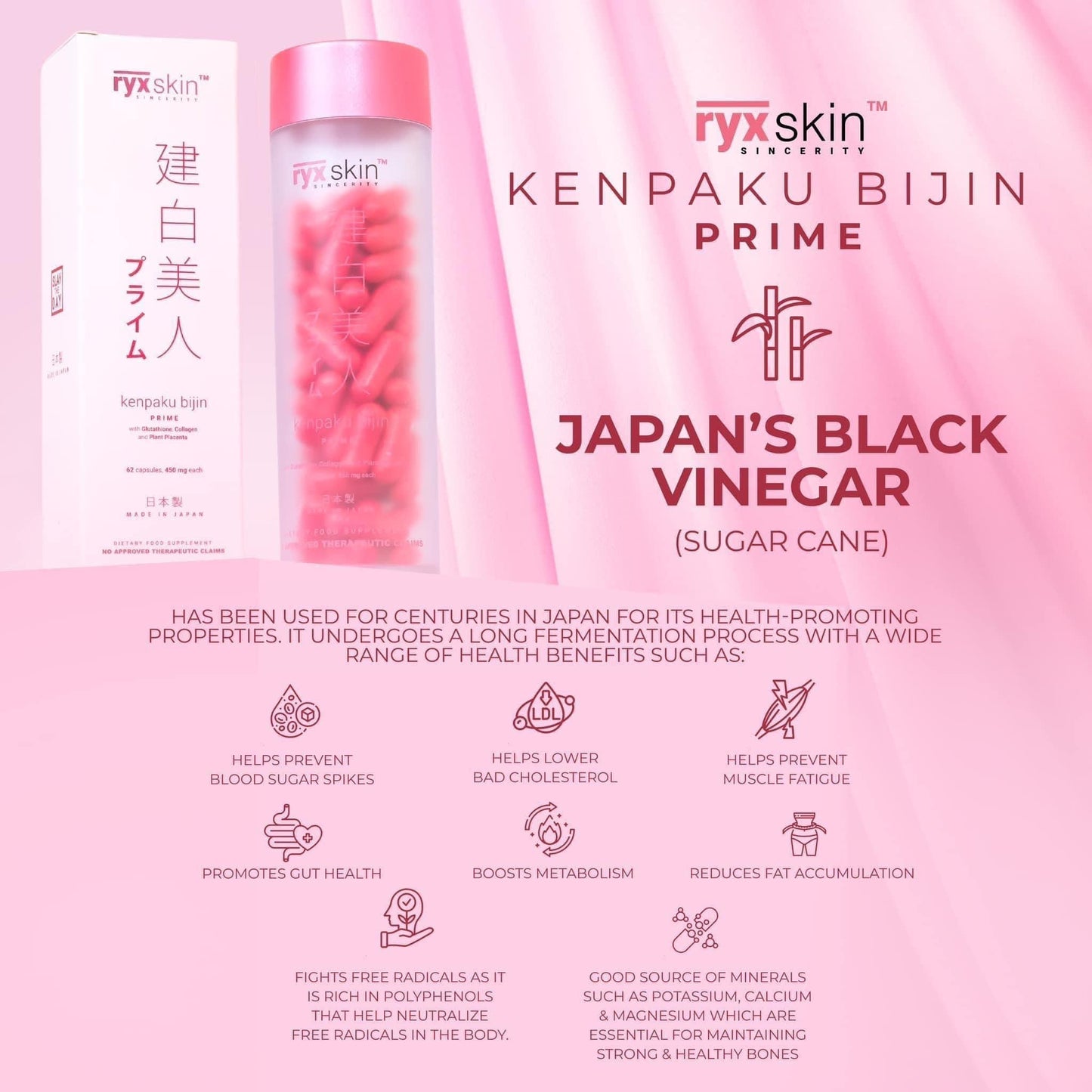 RyxSkin Kenpaku Bijin Prime (Glutathione,Collagen & Vitamin C) 62 Capsules