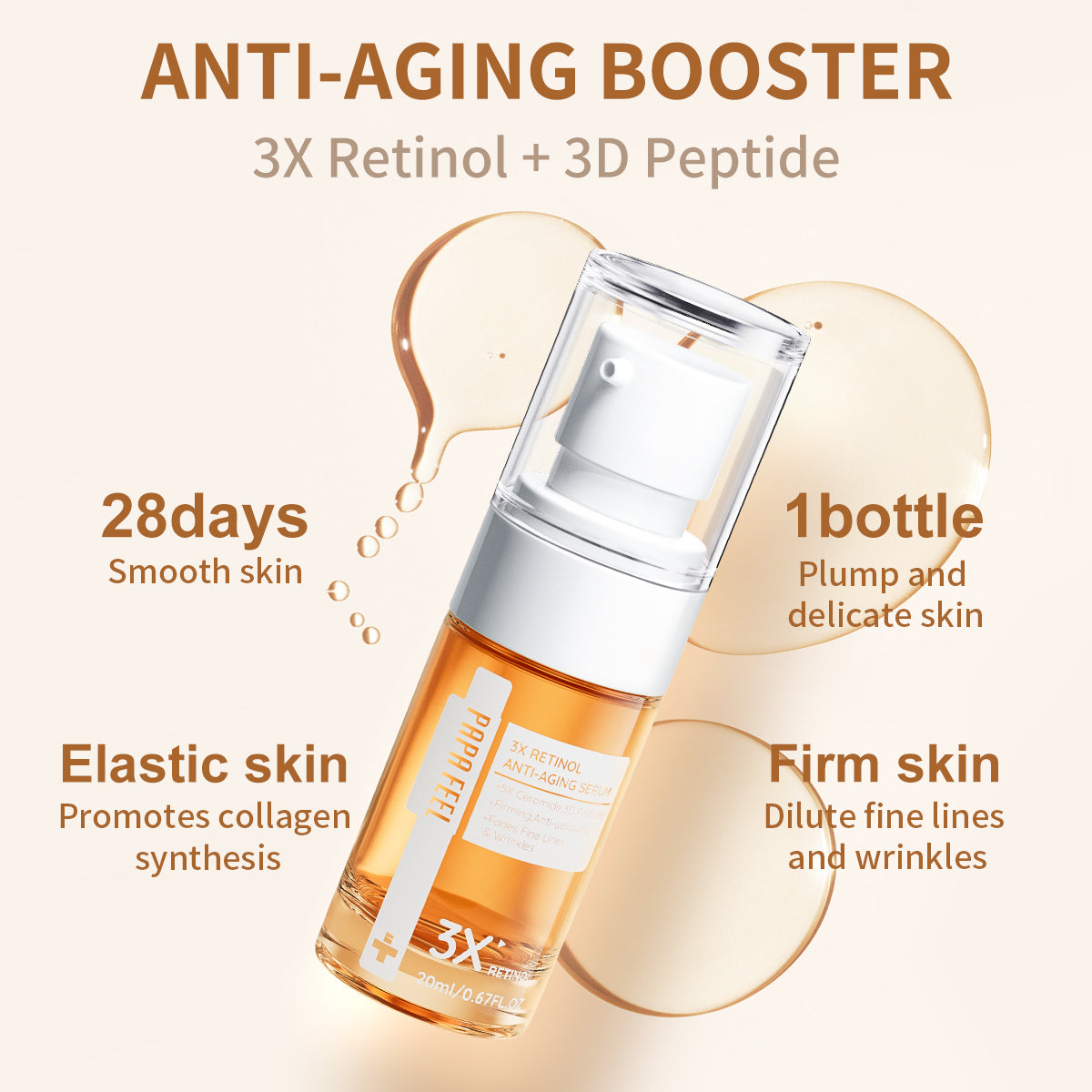 PAPA FEEL 3X Retinol Anti-Aging Serum Reduce Wrinkles Skin Smooth 20ml