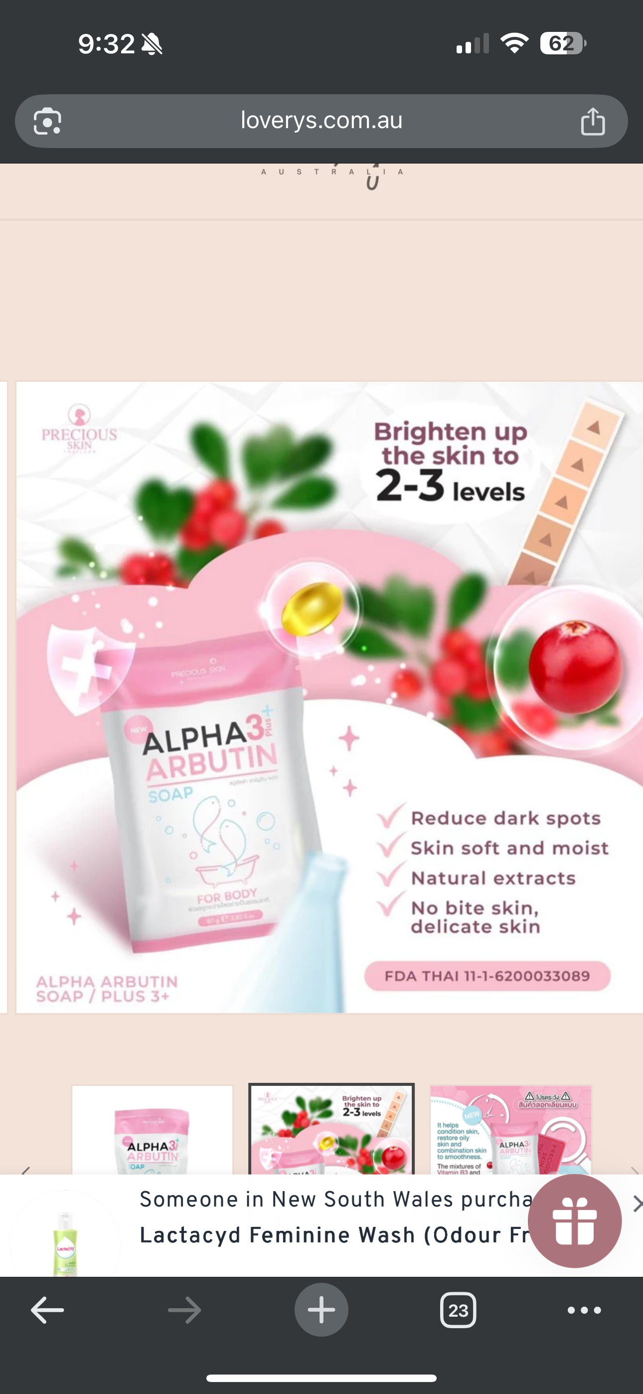 Alpha Arbutin 3+ Plus Soap by Precious
Skin Thailand 80g
