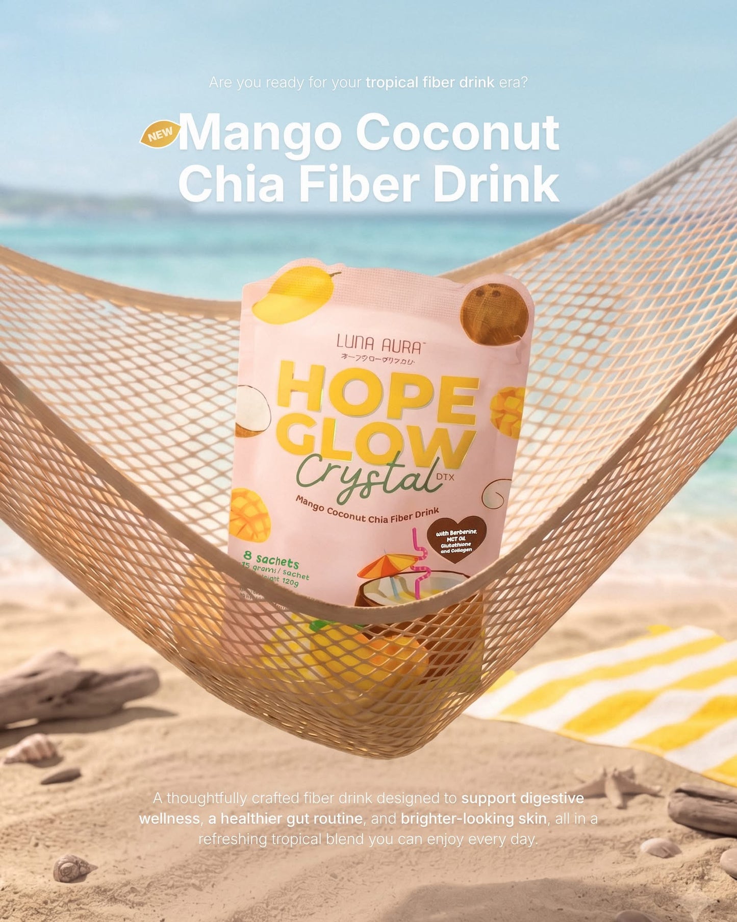 Luna Aura Hope Glow Mango Coconut Chia Fiber Drink 8s
