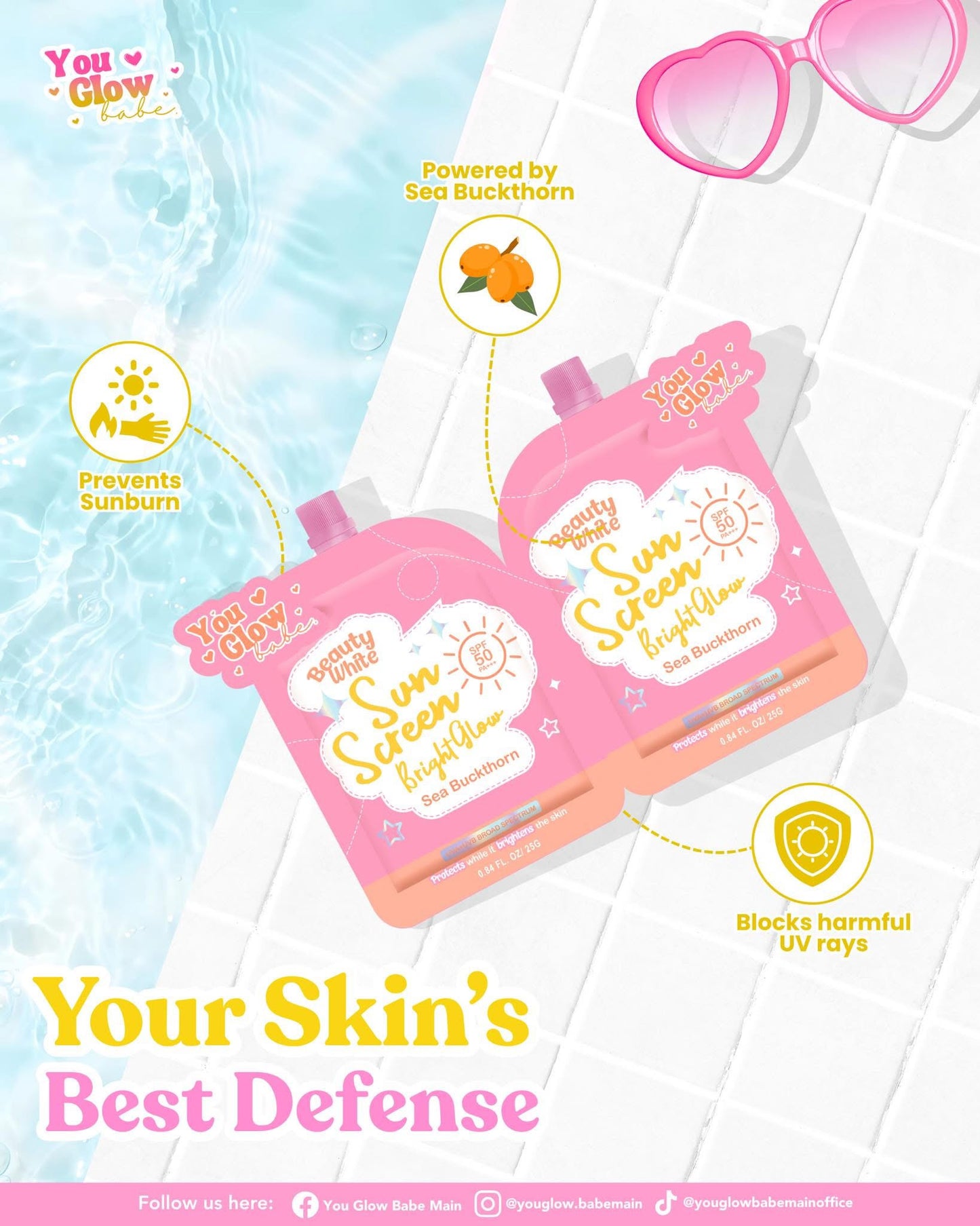 You Glow Babe Beauty White Sunscreen Bright Glow SPF 50 PA+++ - (Choose a Variant)