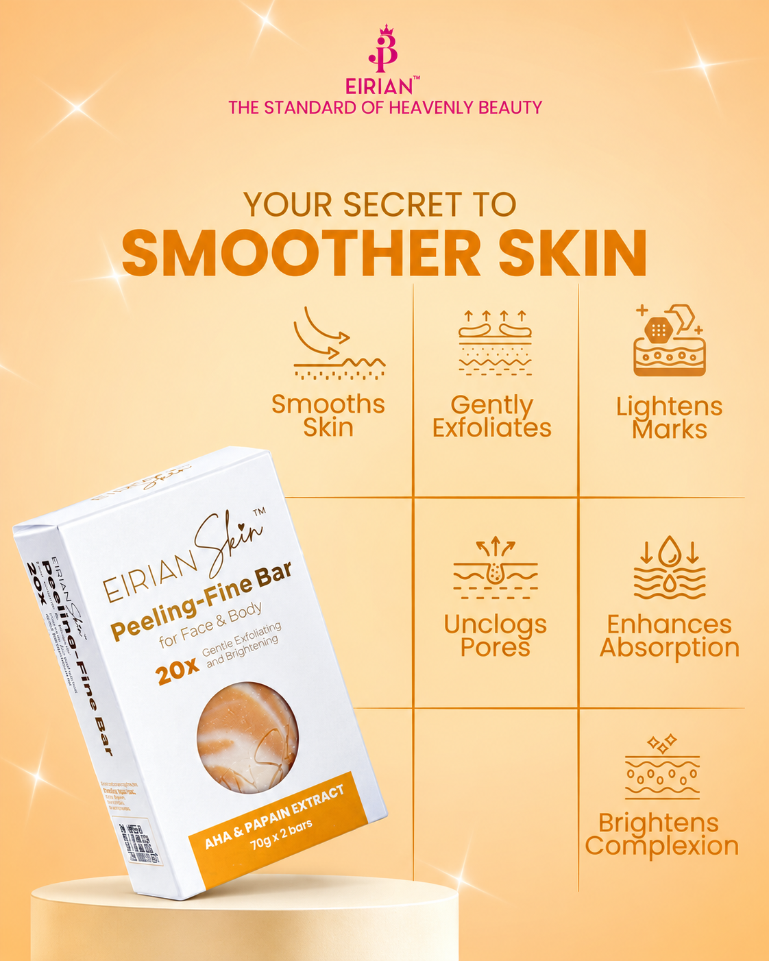 Eirian Skin Peeling-Fine Bar (AHA & Papain Extract) 70g x 2