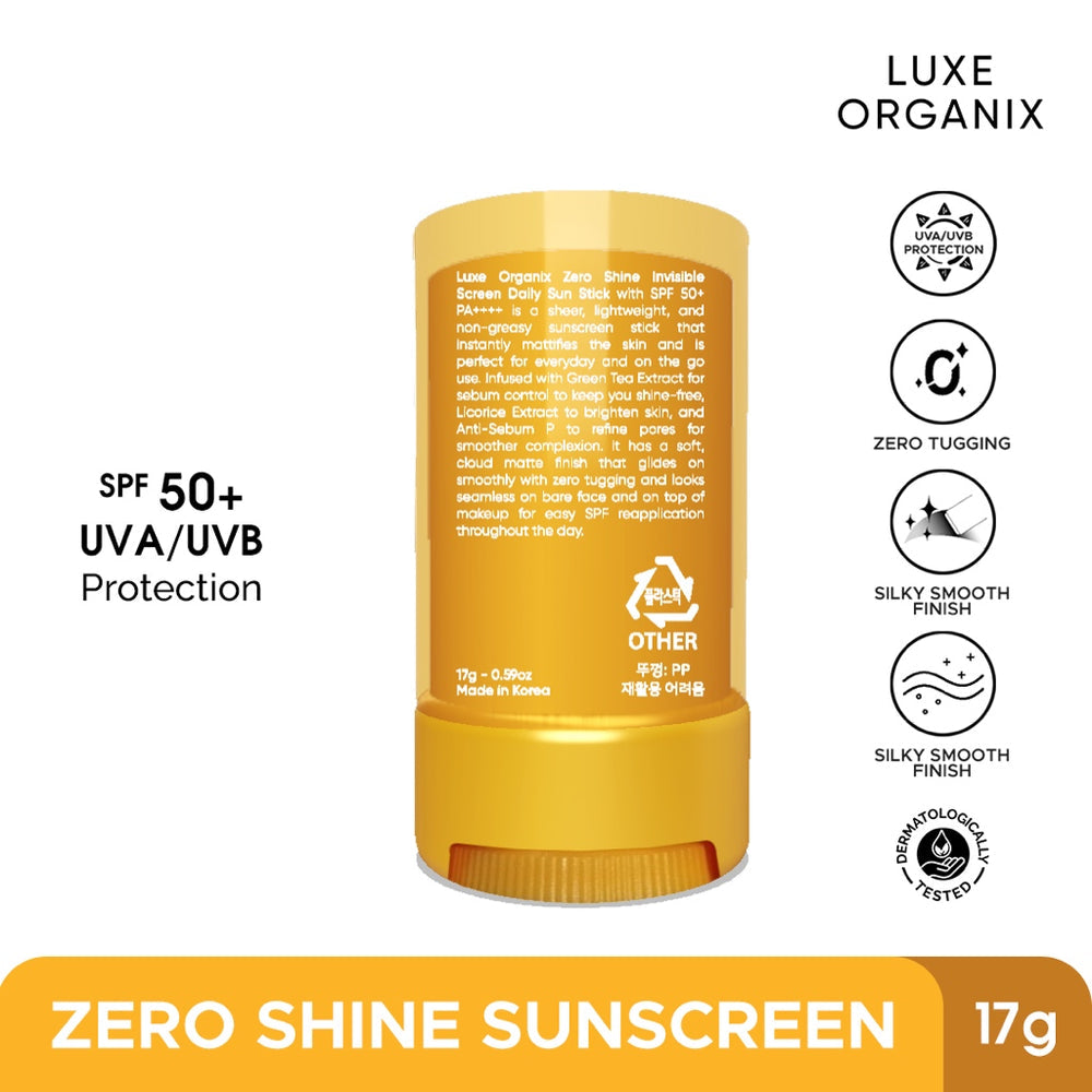 Luxe Organix Zero Shine Invisible Screen Daily Sun Stick with SPF 50+ PA++++ 17g