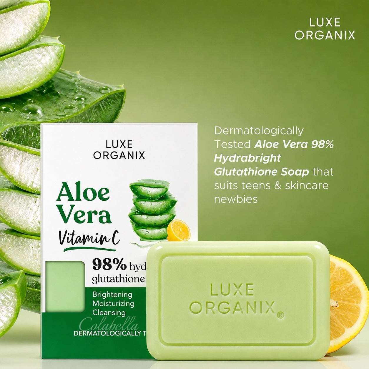 Luxe Organix 98% Aloe Vera Vitamin C Hydrabright Glutathione Soap 135g