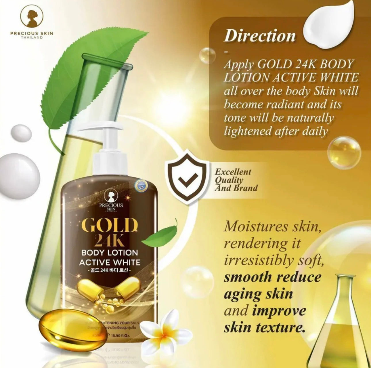 Gold 24K Whitening Body Serum by Precious Skin 500ml
