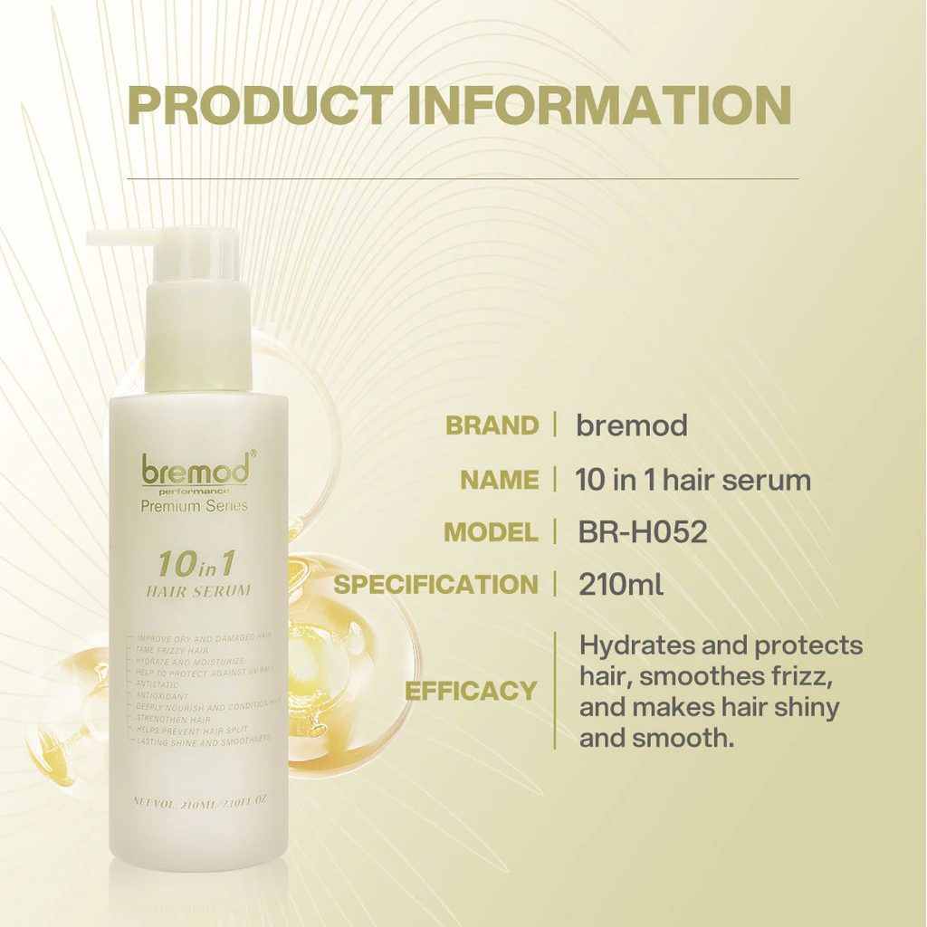 Bremod Premium Hair Serum 10-in-1 Hydrate Smooth Frizz Shiny Moisturizing Care Treatment 200ml