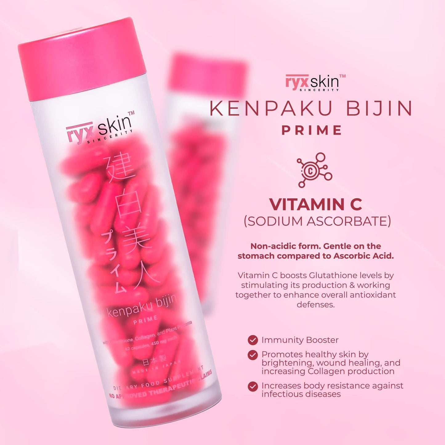 RyxSkin Kenpaku Bijin Prime (Glutathione,Collagen & Vitamin C) 62 Capsules