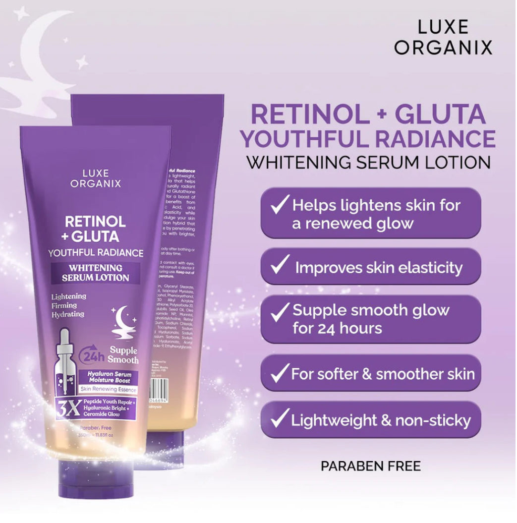 Luxe Organix Retinol + Gluta Youthful Radiance Whitening Serum Lotion (350ml)