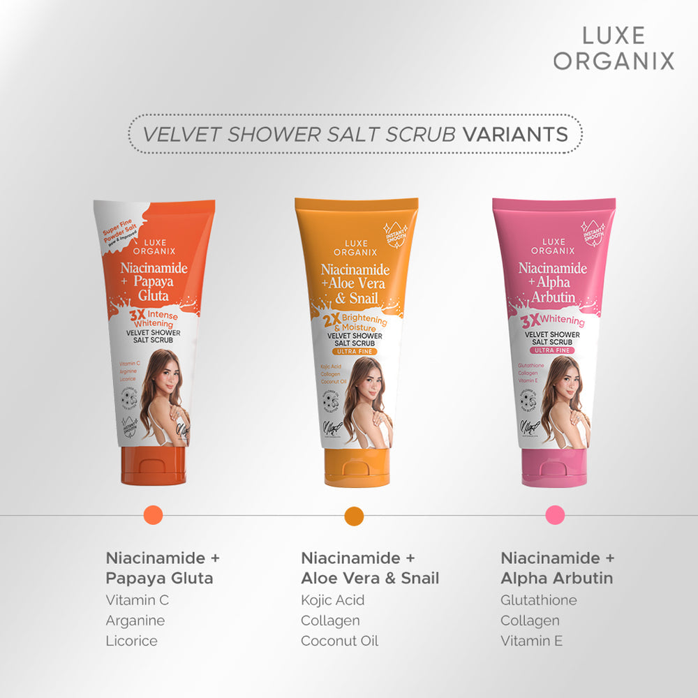 Luxe Organix Niacinamide + Papaya Gluta Velvet Shower Salt Scrub 320g