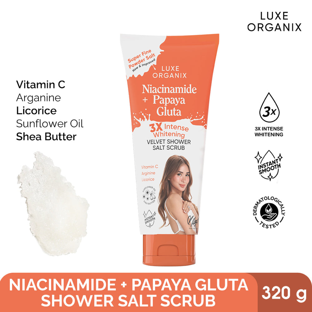 Luxe Organix Niacinamide + Papaya Gluta Velvet Shower Salt Scrub 320g
