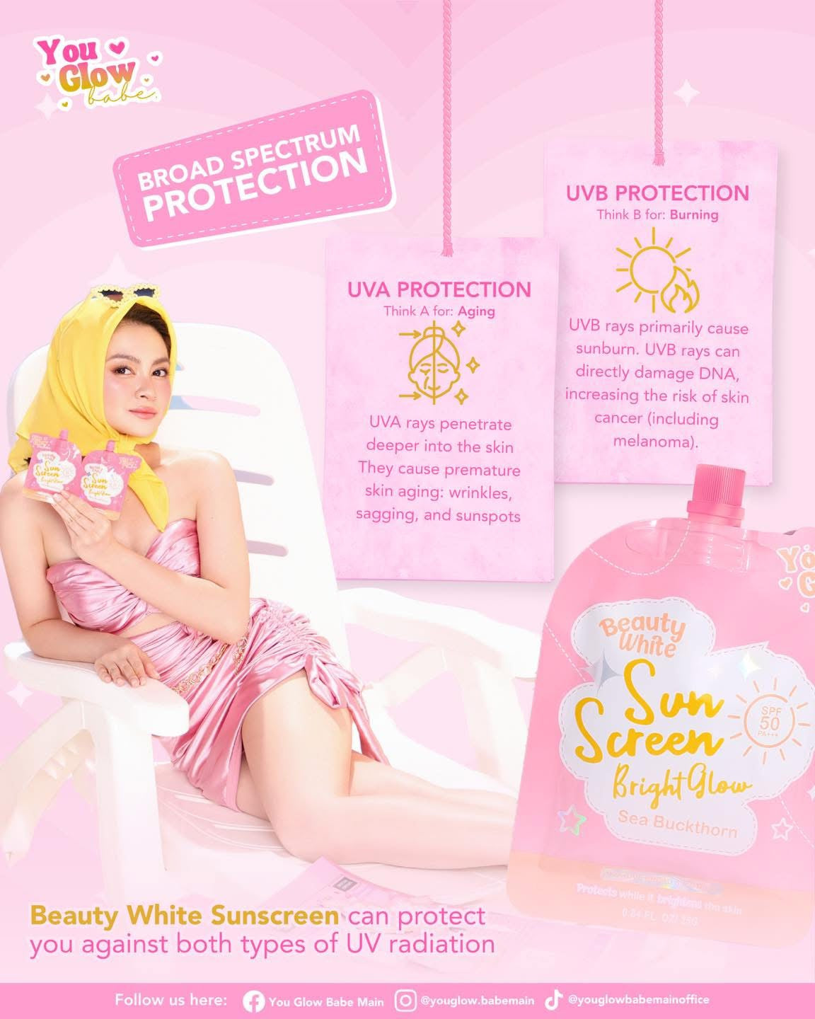 You Glow Babe Beauty White Sunscreen Bright Glow SPF 50 PA+++ - (Choose a Variant)