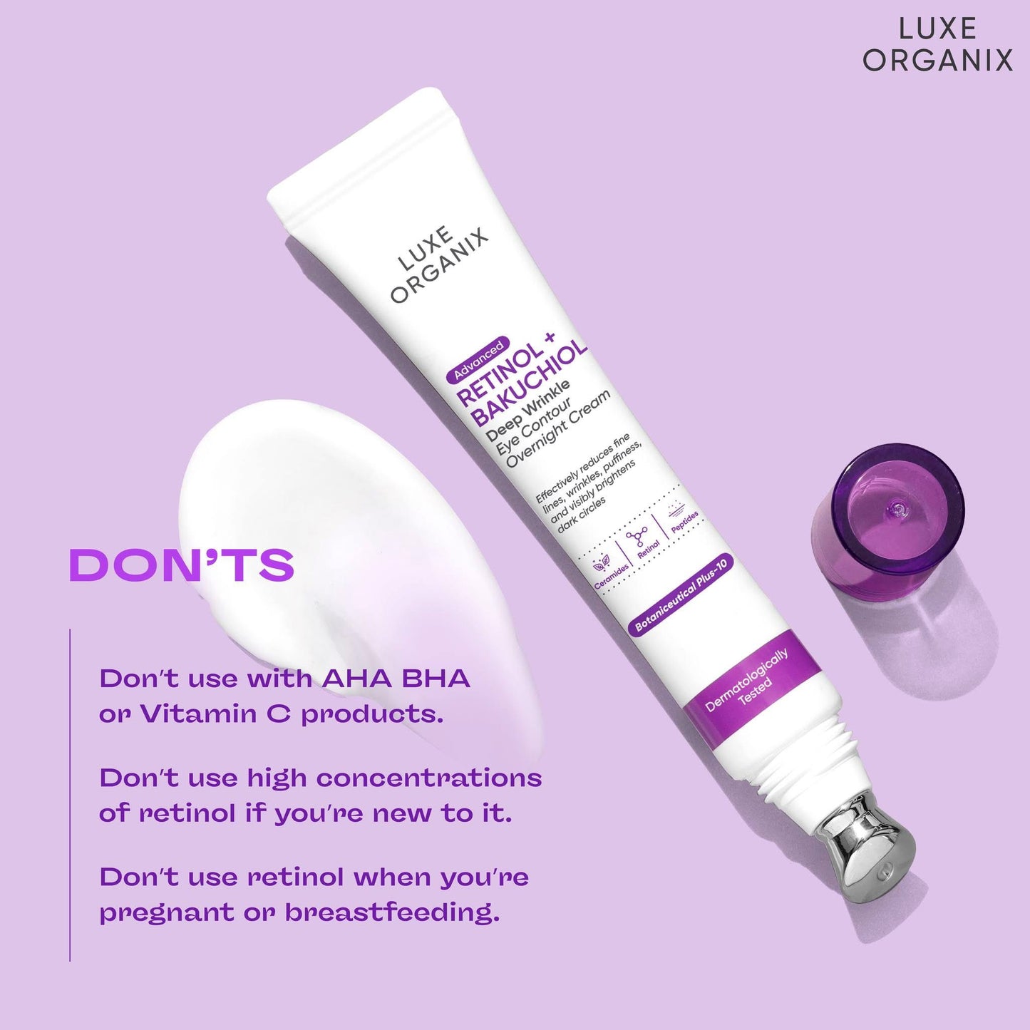 Luxe Organix Advanced Retinol + Bakuchiol Deep Wrinkle Eye Contour Overnight Cream 12g