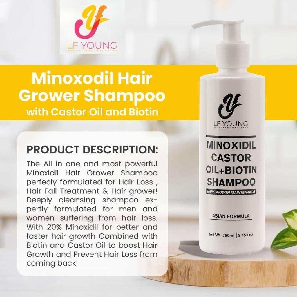 Minoxidil Hair Grower Shampoo with Biotin and Castor Oil for Hair Loss Treatment by LF Young 250ml