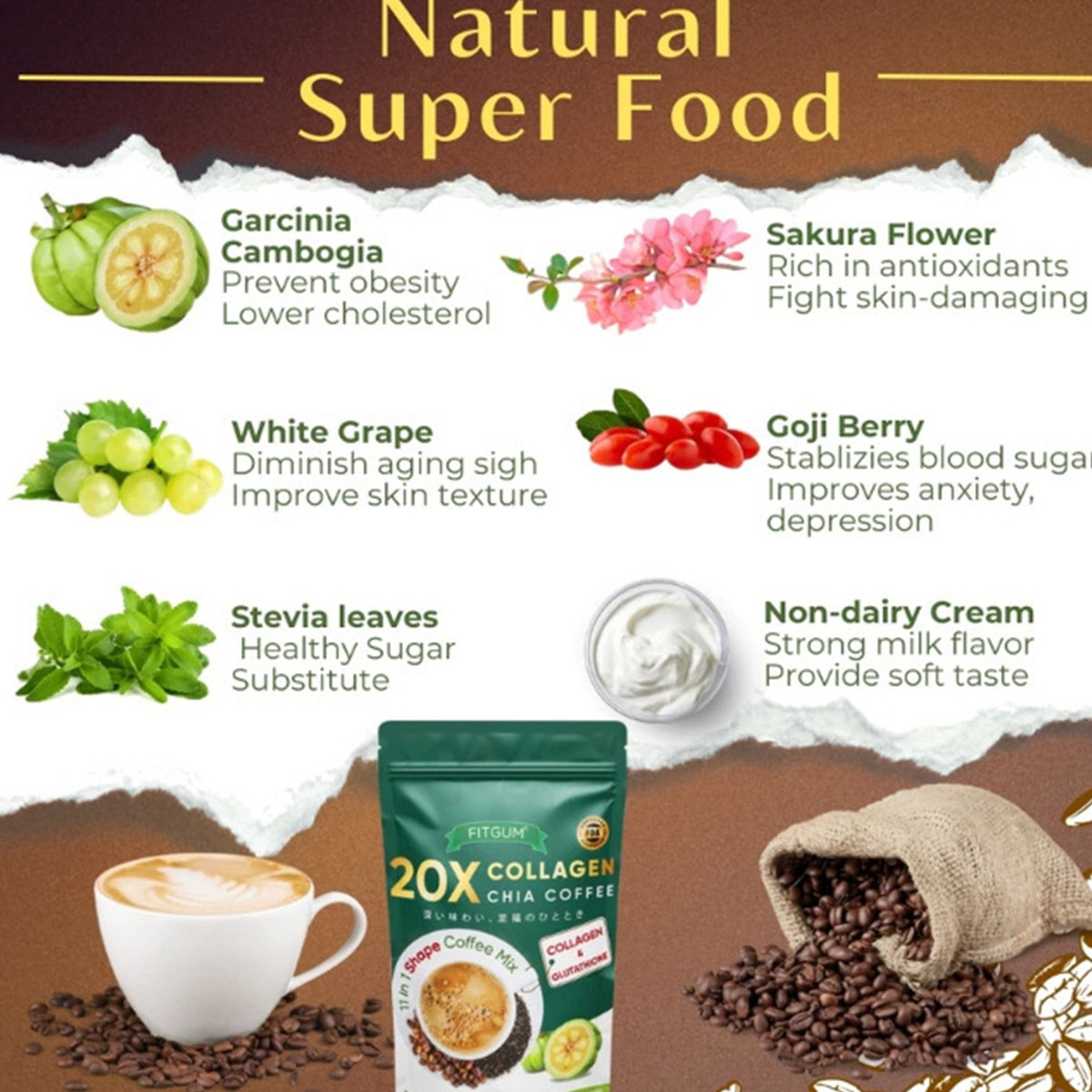 Fitgum 20X Collagen Chia Coffee 10s