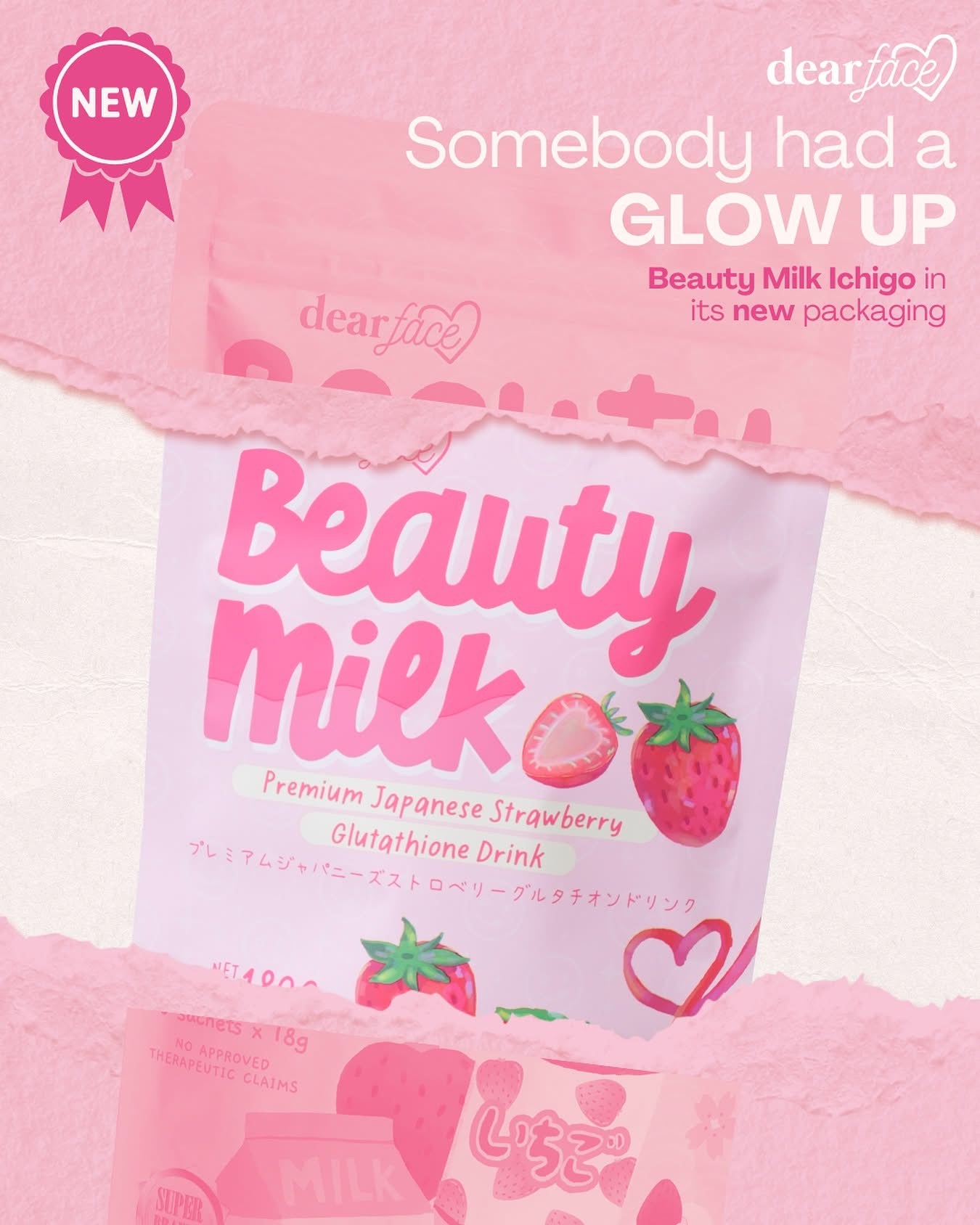 Dear Face Beauty Milk Strawberry Glutathione Drink (Choose a Size)