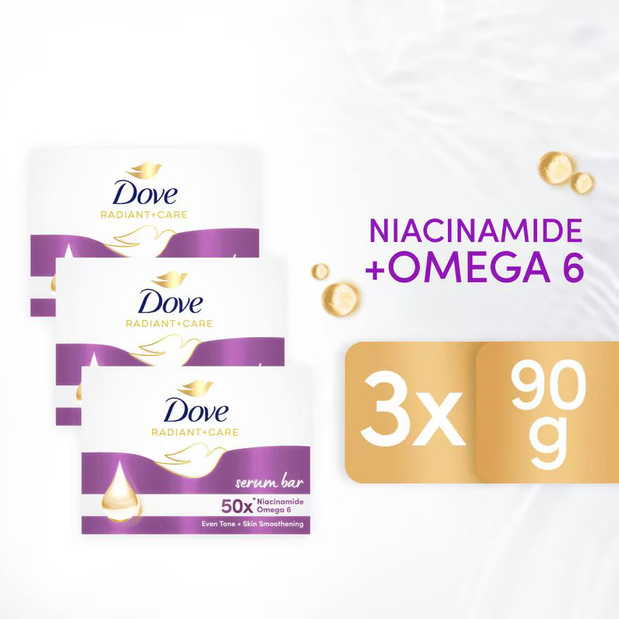 Dove Radiant+Care Serum Bar 50x Niacinamide + Omega 6 90g (3 bars)