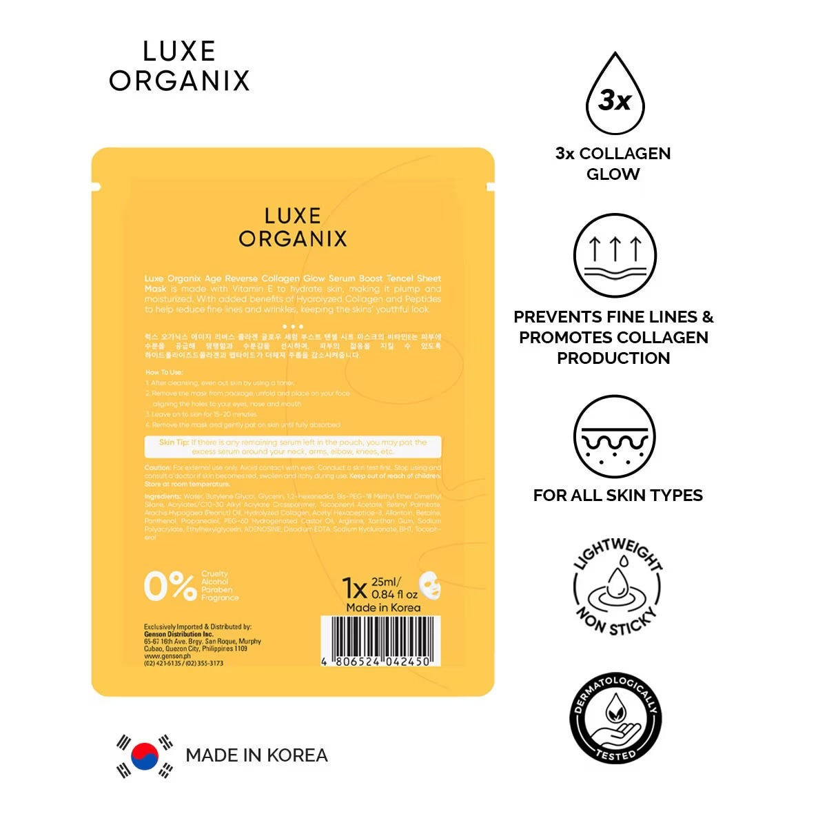 Luxe Organix Age Reverse Serum Boost Tencel Sheet Mask 25ml