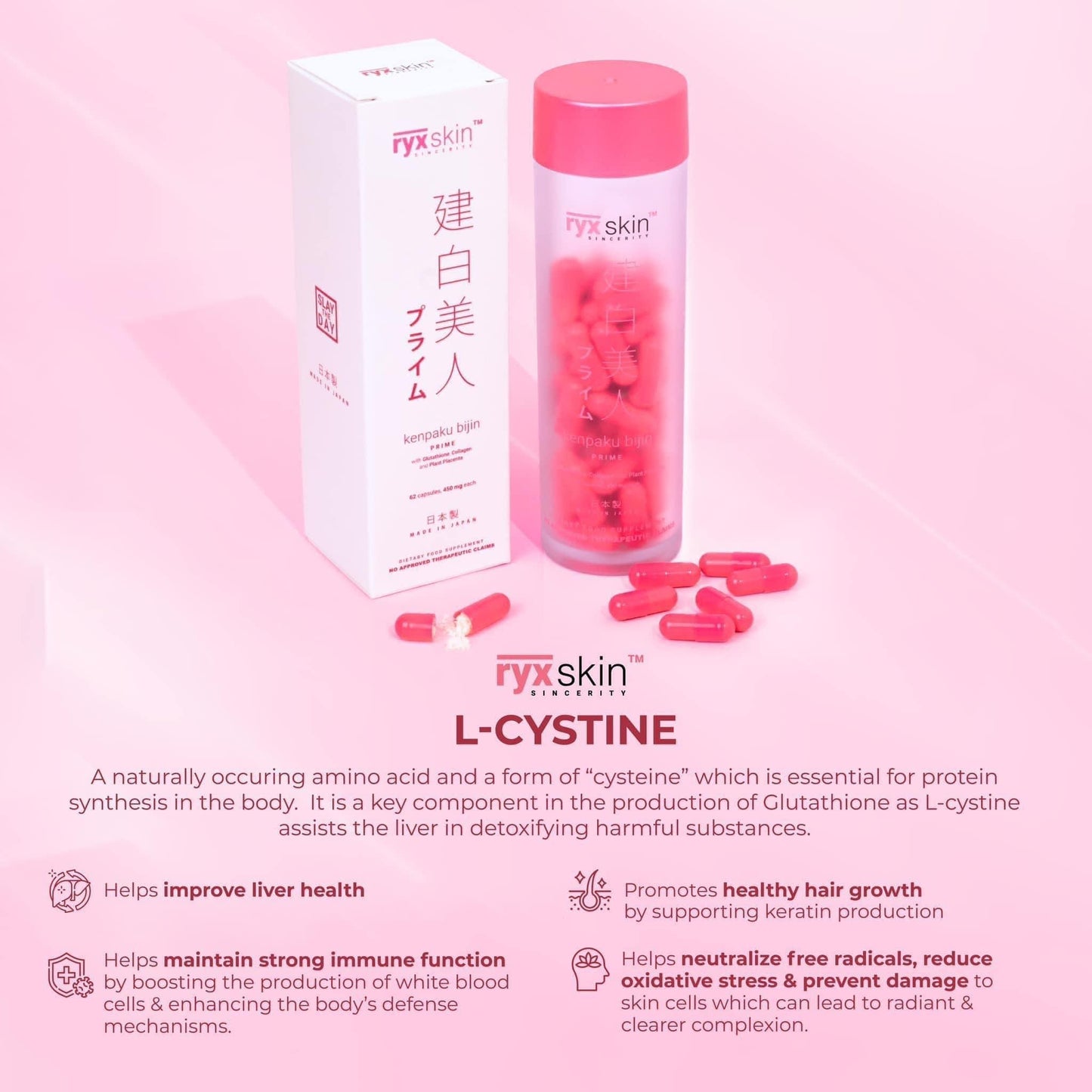 RyxSkin Kenpaku Bijin Prime (Glutathione,Collagen & Vitamin C) 62 Capsules