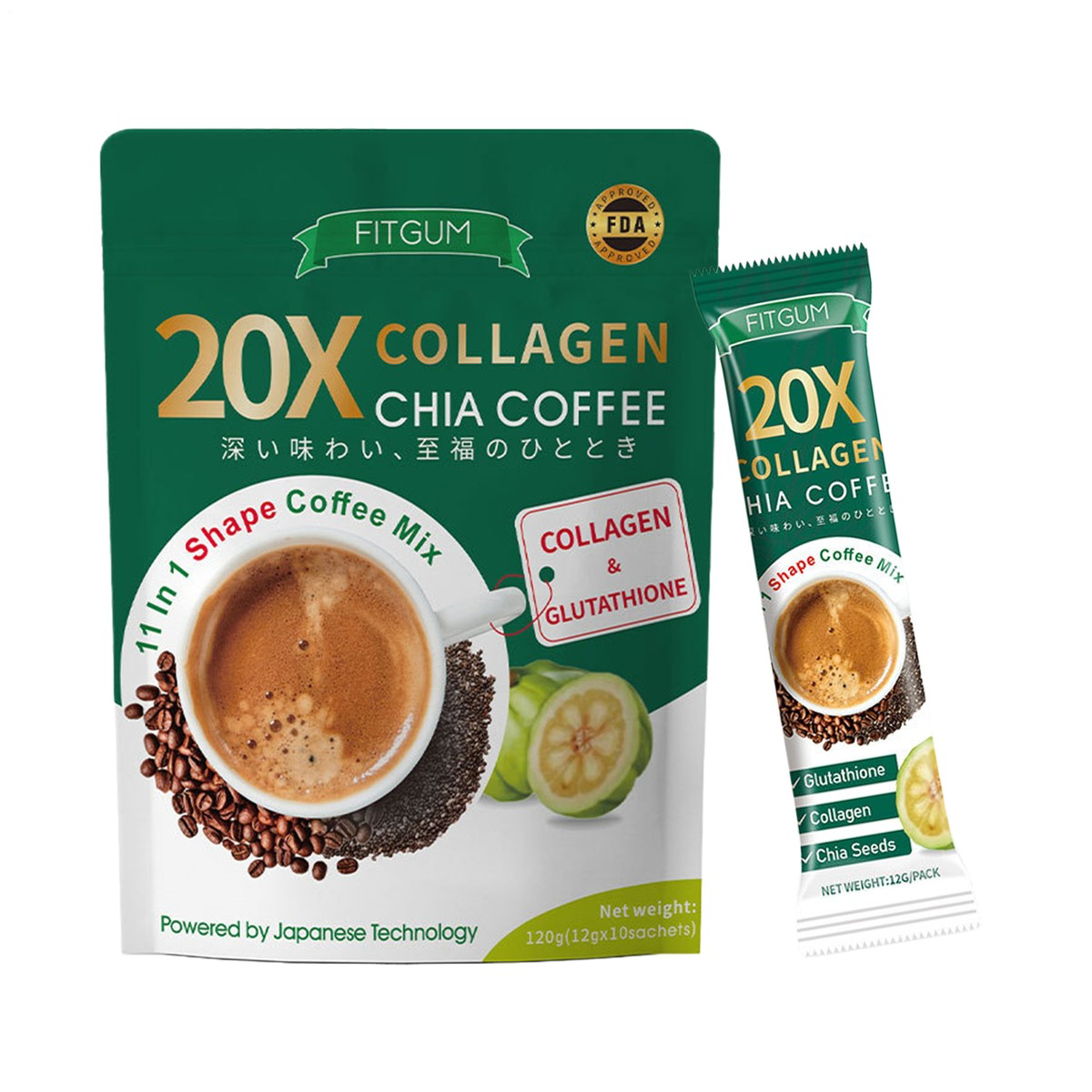 Fitgum 20X Collagen Chia Coffee 10s