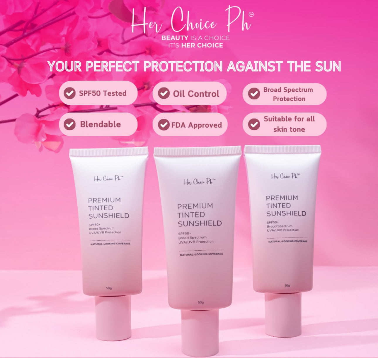 Her Choice PH Premium Tinted Sunscreen 50g