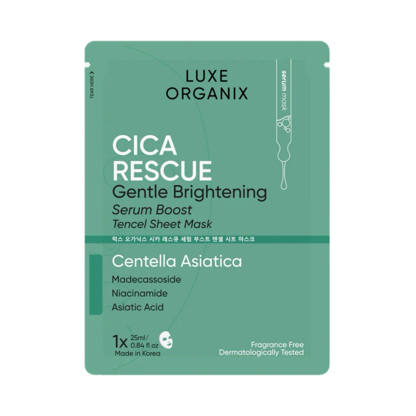 Luxe Organix Cica Rescue Serum Boost Tencel Sheet Mask 25ml