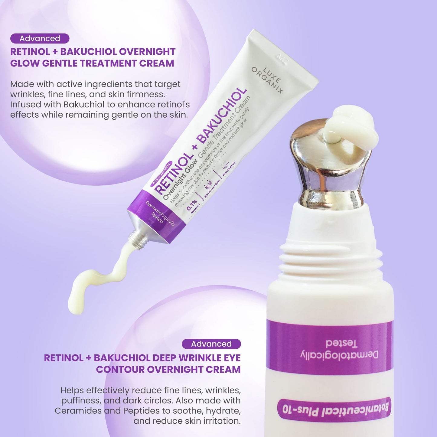 Luxe Organix Advanced Retinol + Bakuchiol Deep Wrinkle Eye Contour Overnight Cream 12g