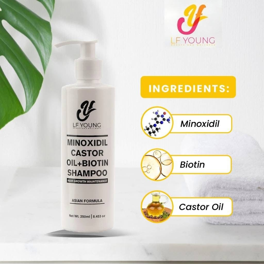 Minoxidil Hair Grower Shampoo with Biotin and Castor Oil for Hair Loss Treatment by LF Young 250ml