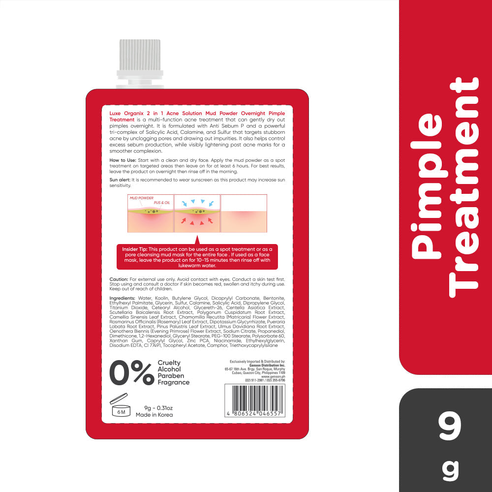 Luxe Organix 2 in 1 Acne Solution Mud Powder Overnight Pimple Treatment 9g