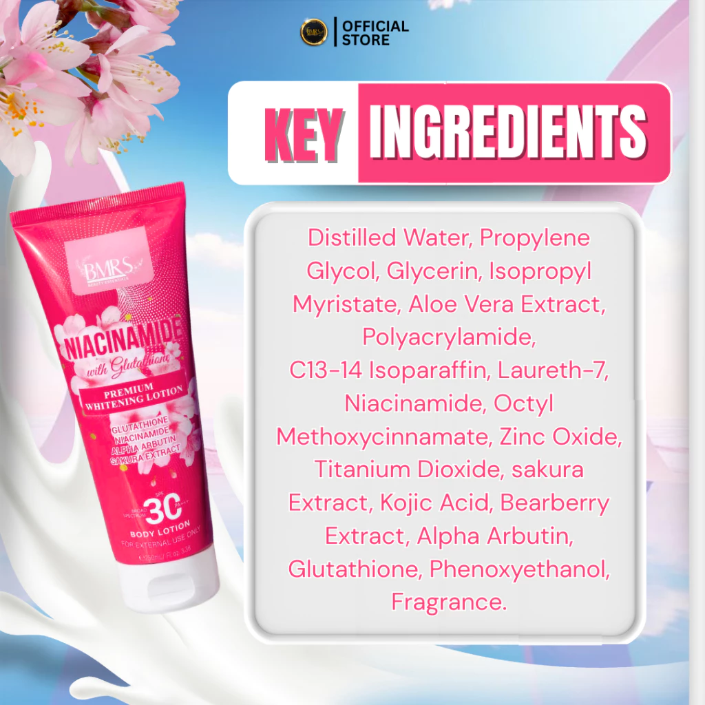 BMRS Niacinamide with Glutathione Premium Whitening Body Lotion SPF 30 PA+++