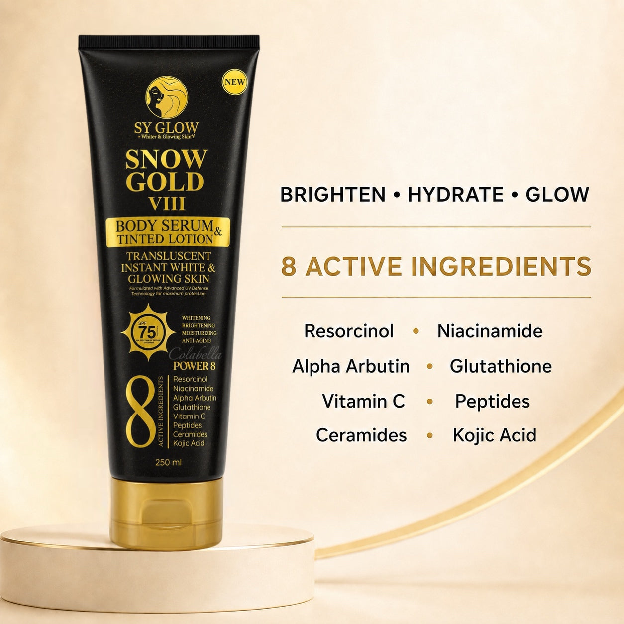 Sy Glow Snow Gold VIII Body Serum & Tinted Lotion SPF 75 250ml