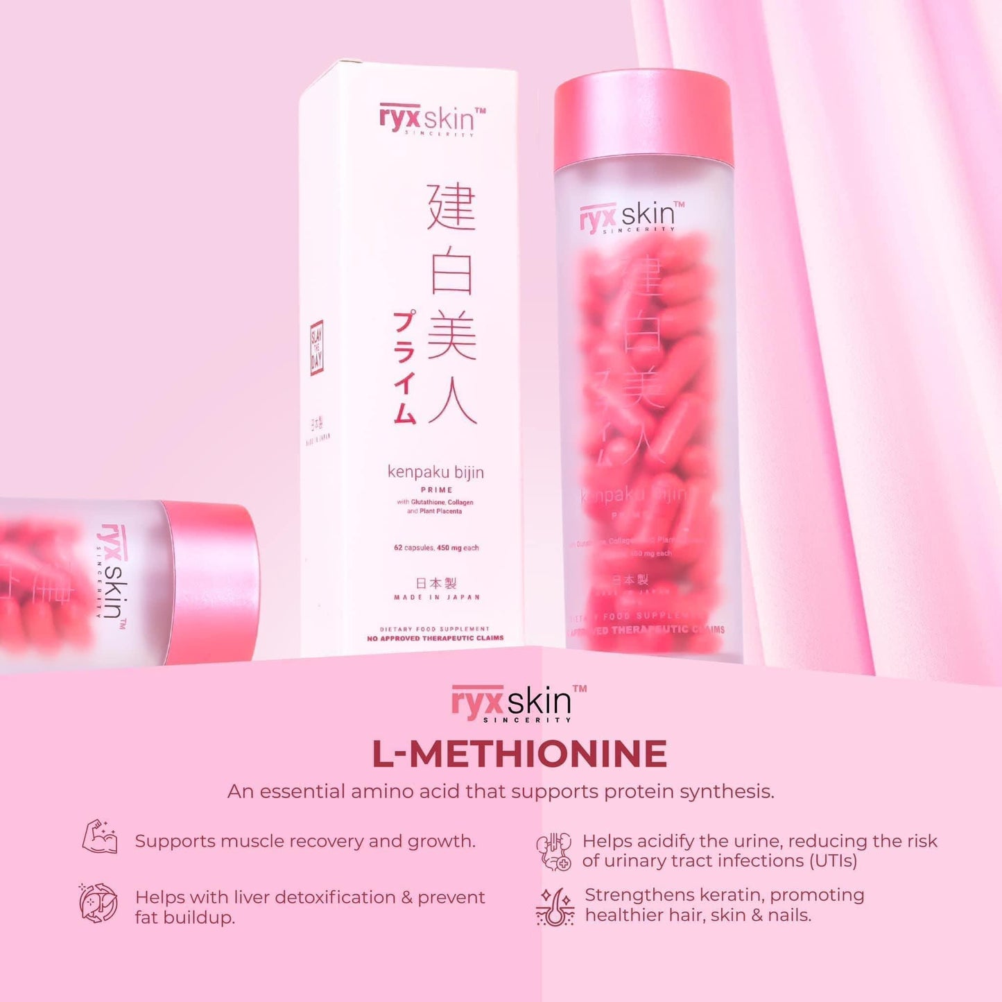 RyxSkin Kenpaku Bijin Prime (Glutathione,Collagen & Vitamin C) 62 Capsules