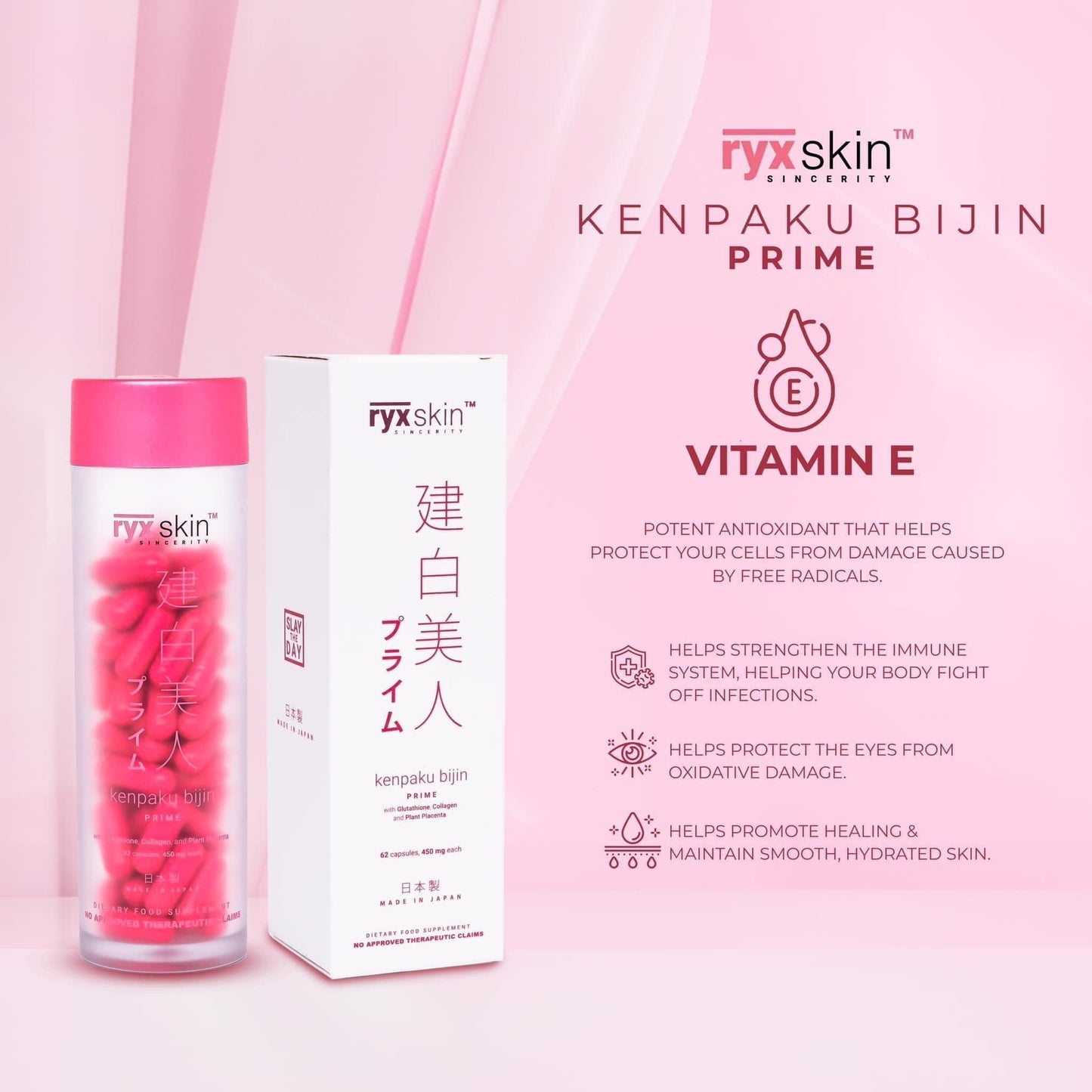 RyxSkin Kenpaku Bijin Prime (Glutathione,Collagen & Vitamin C) 62 Capsules