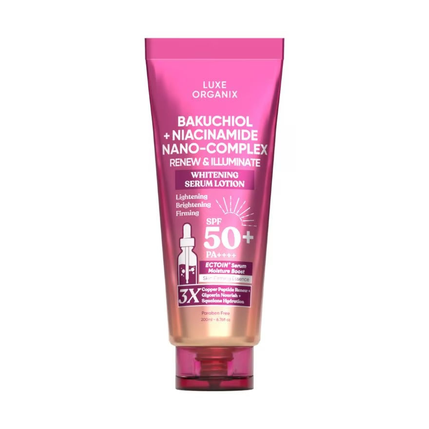 Luxe Organix Bakuchiol + Niacinamide Nano-complex Renew & Illuminate Whitening Serum Lotion SPF 50+ PA++++ 200ml