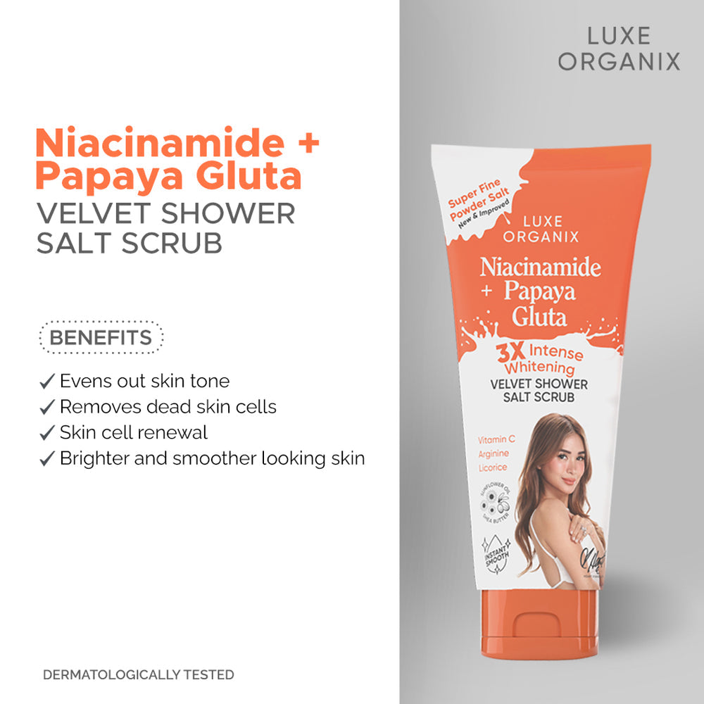 Luxe Organix Niacinamide + Papaya Gluta Velvet Shower Salt Scrub 320g