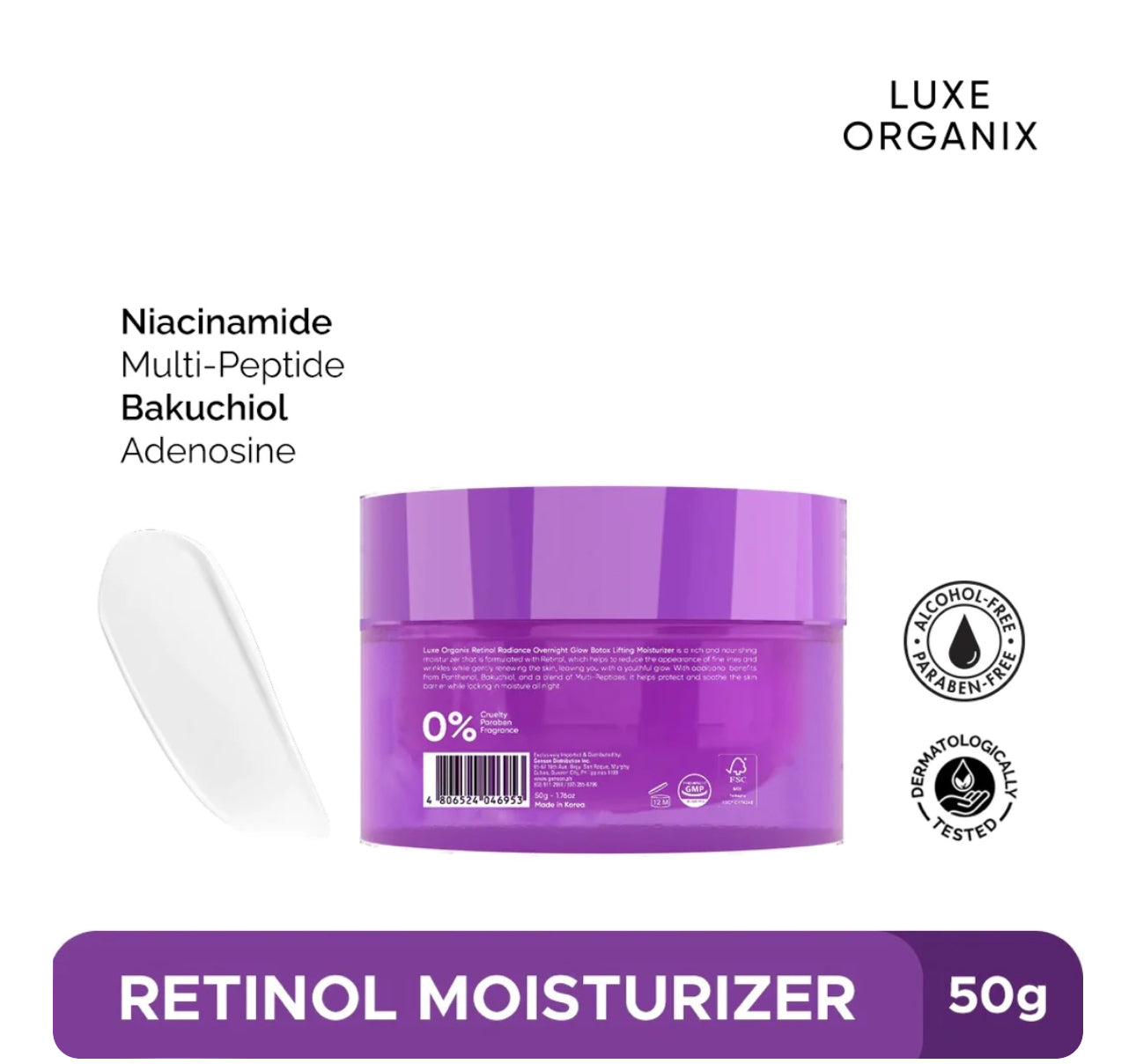 Luxe Organix Retinol + Bakuchiol Overnight Radiant Glow Botox Lifting Moisturizer 50g