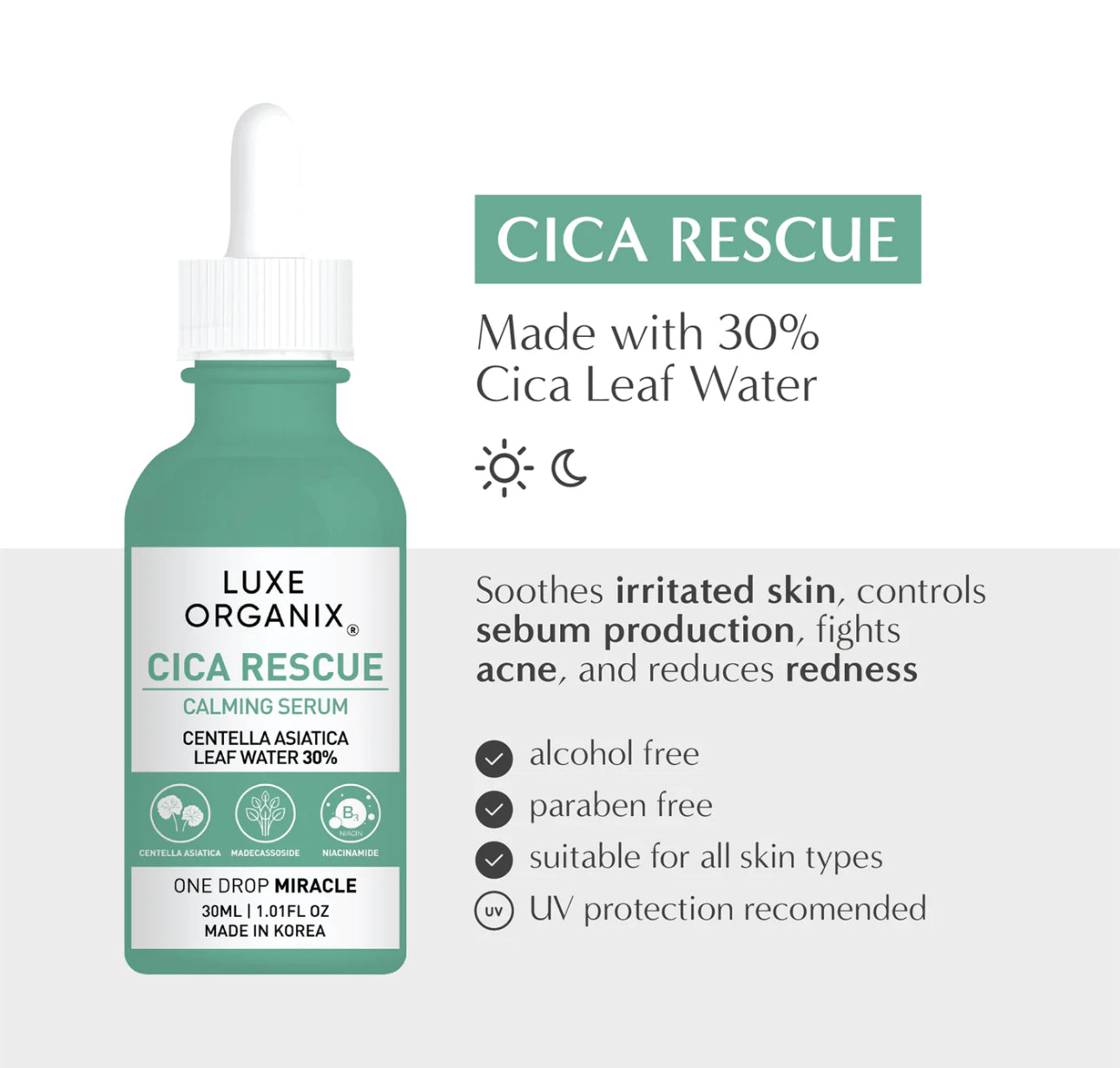 Luxe Organix Cica Rescue Calming Serum 30ml