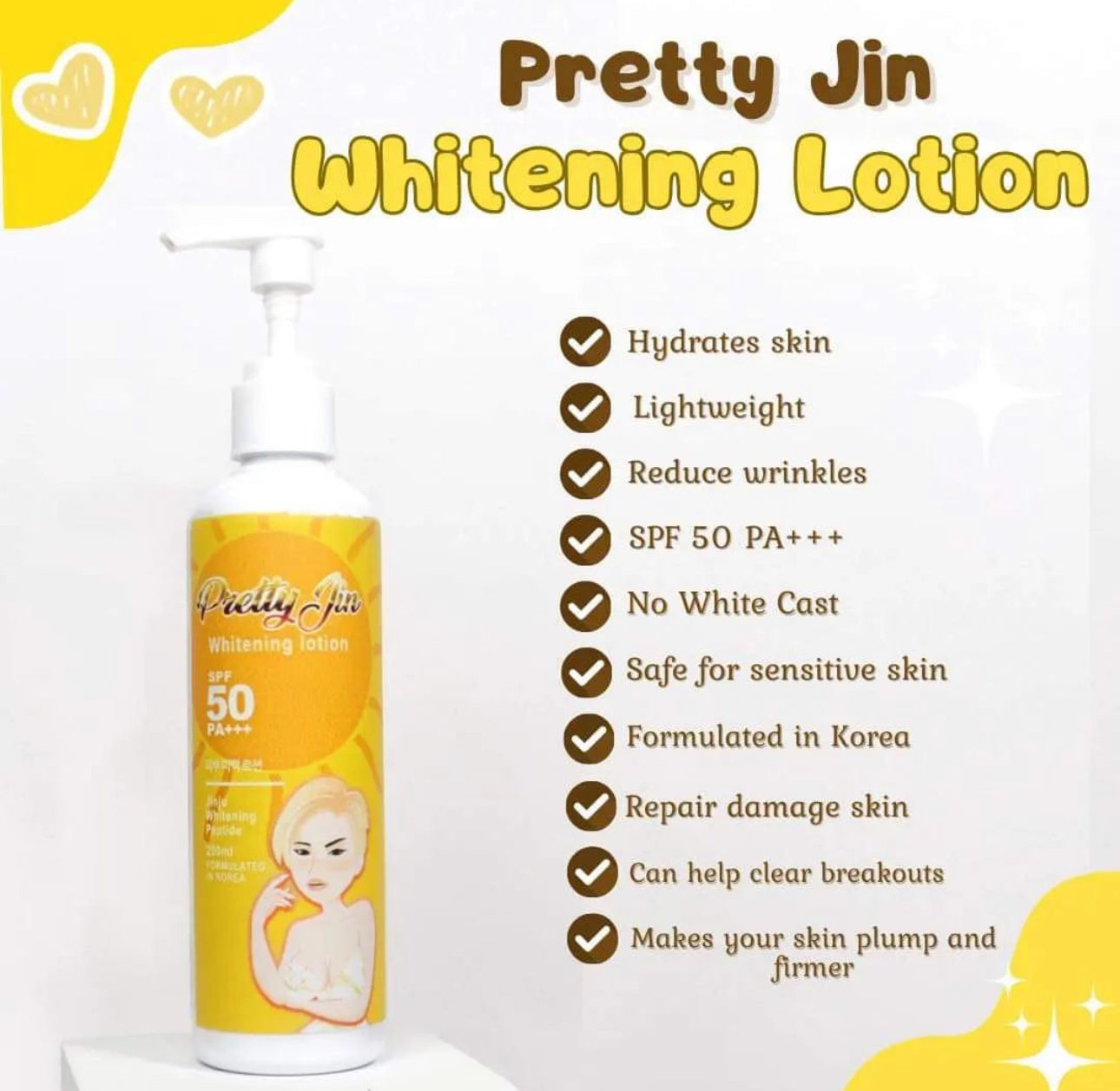 Pretty Jin Whitening Lotion SPF50 PA+++ 250ml (New Packaging)
